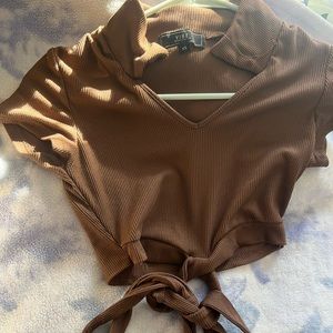 Brown Short Sleeve Crop Top.